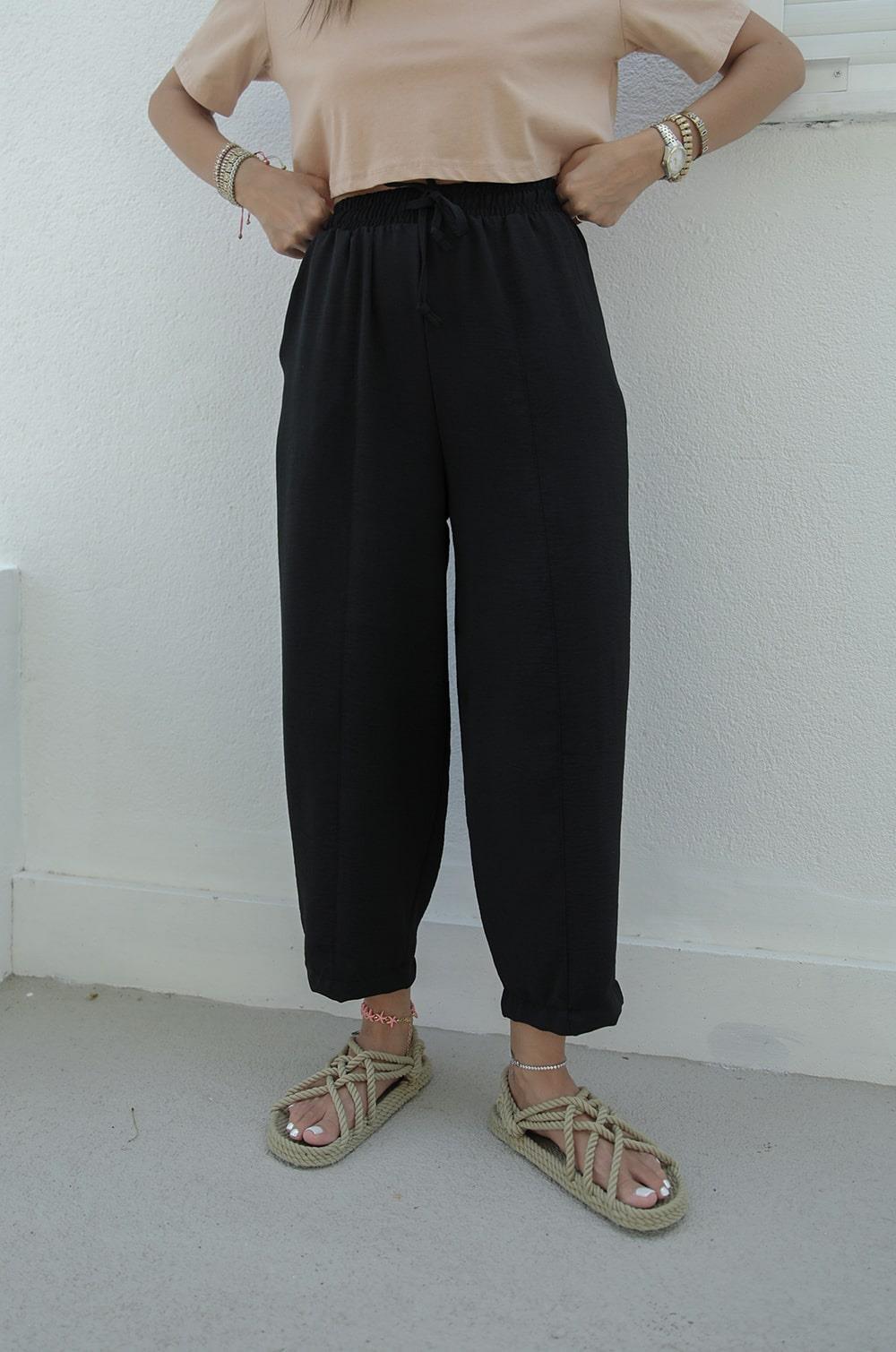 Siyah Beli İpli Aerobin Pantolon · 2
