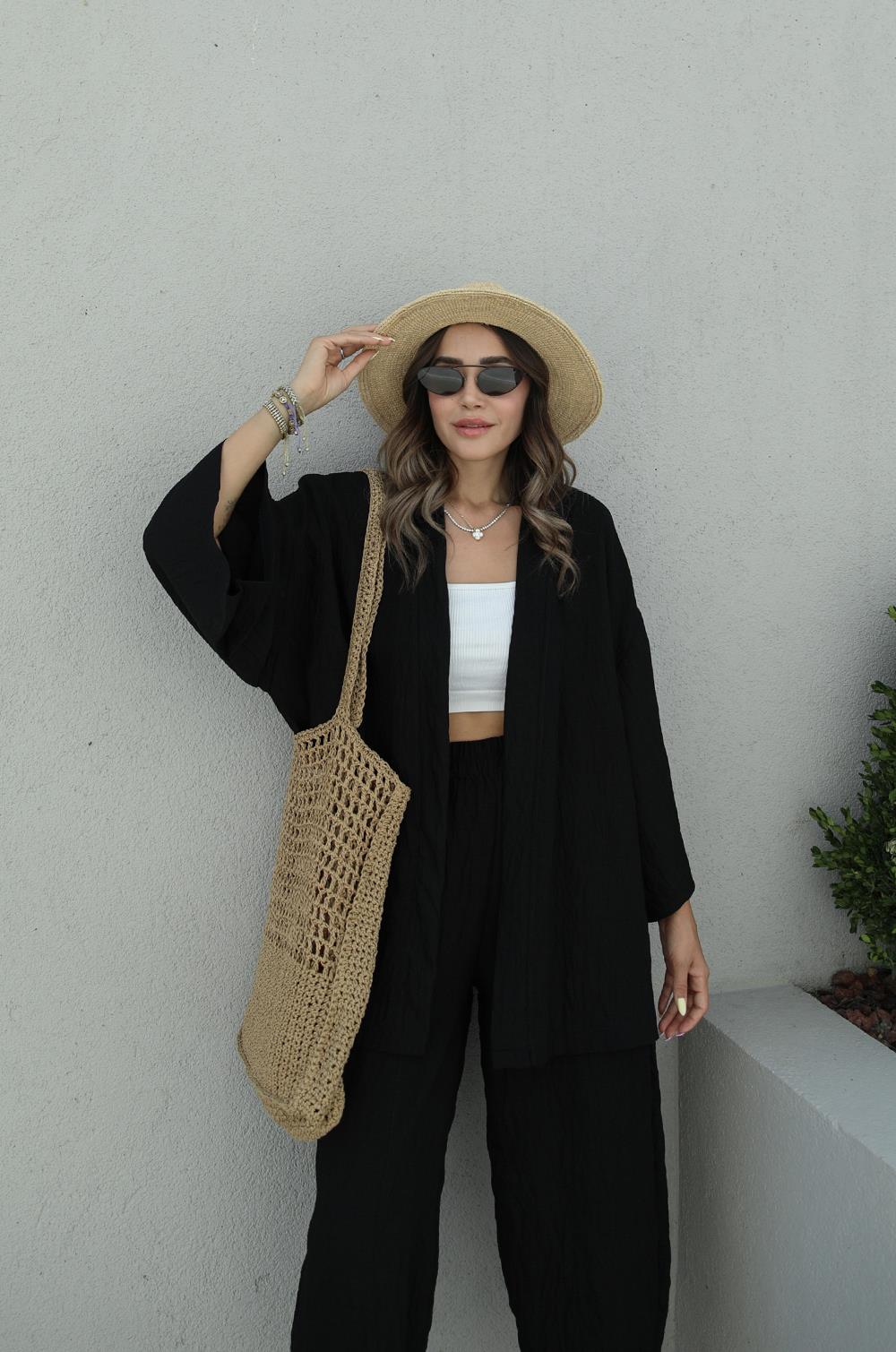 Siyah Kimono Pantolon Takım · 4