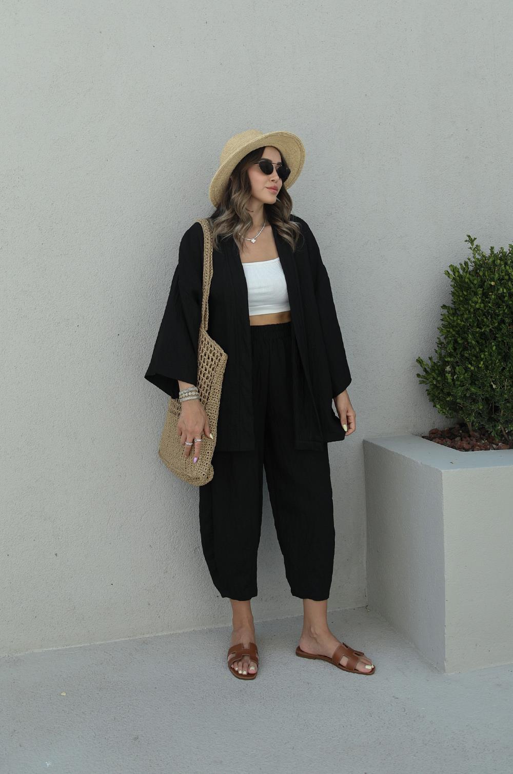Siyah Kimono Pantolon Takım · 2