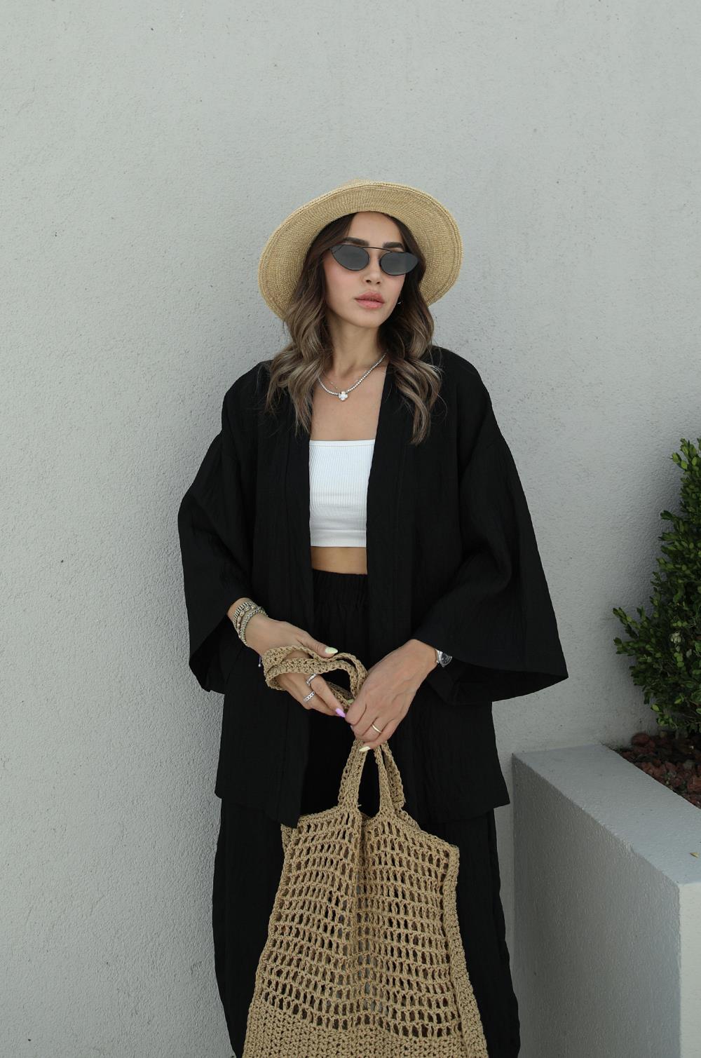 Siyah Kimono Pantolon Takım · 3