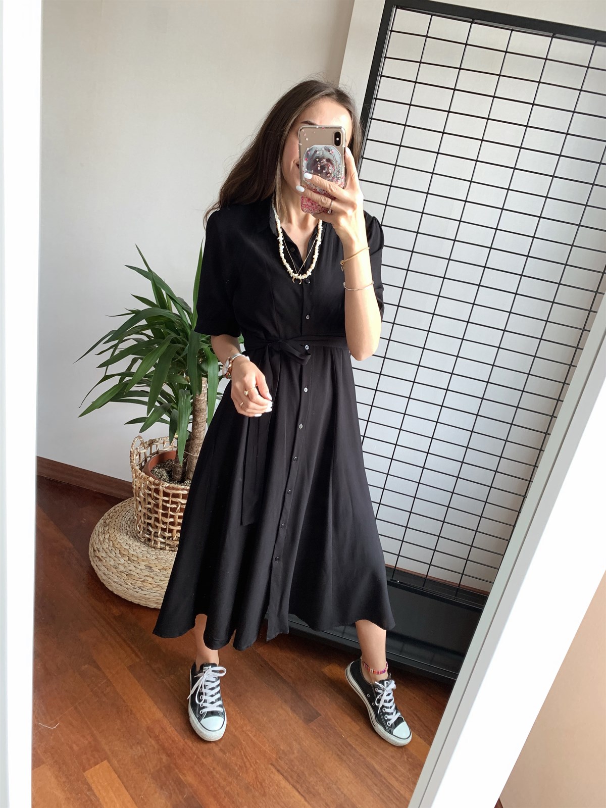 Siyah Viskon Gömlek Elbise - HAVOŞ