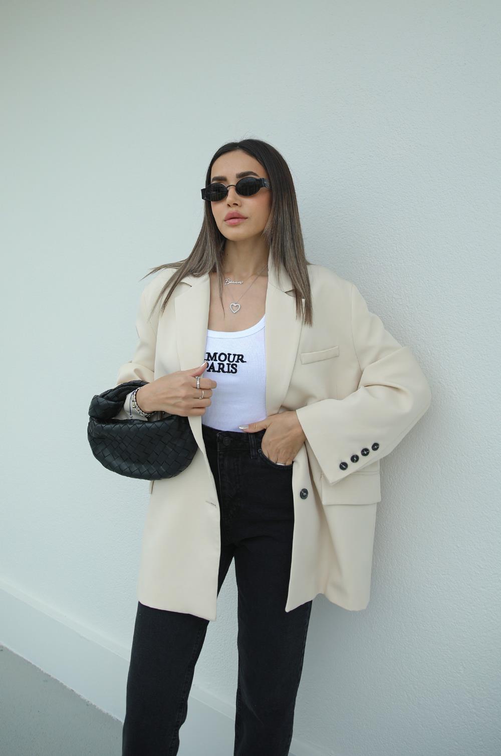 Taş Rengi Oversize Blazer Ceket