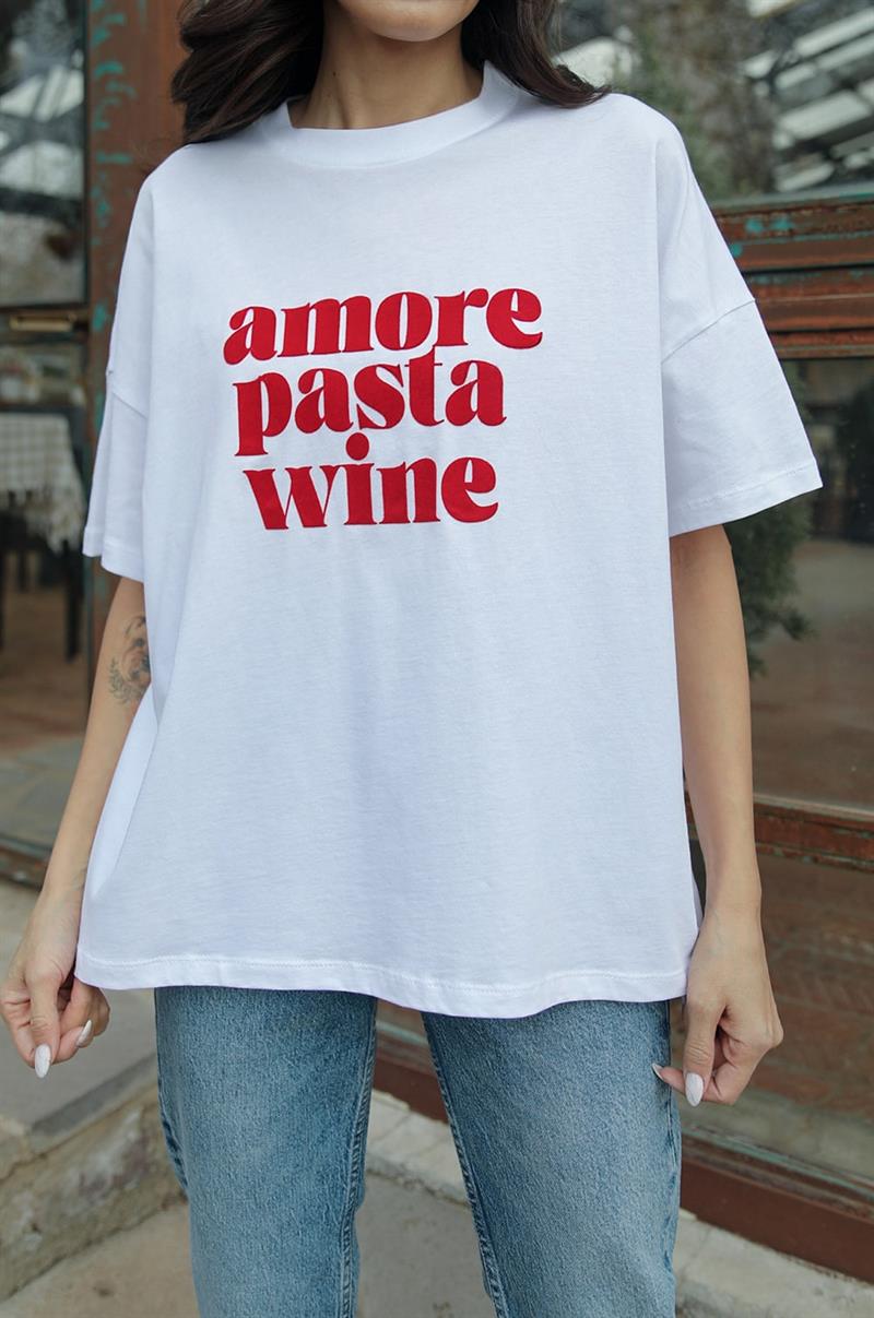 Amore Pasta Wine Baskılı Beyaz Tişört 339,00 TL