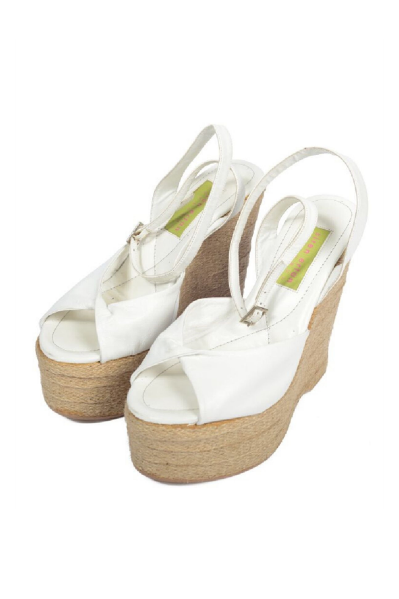 Beyaz Altı Hasır Dolgu Topuk Ayakkabı