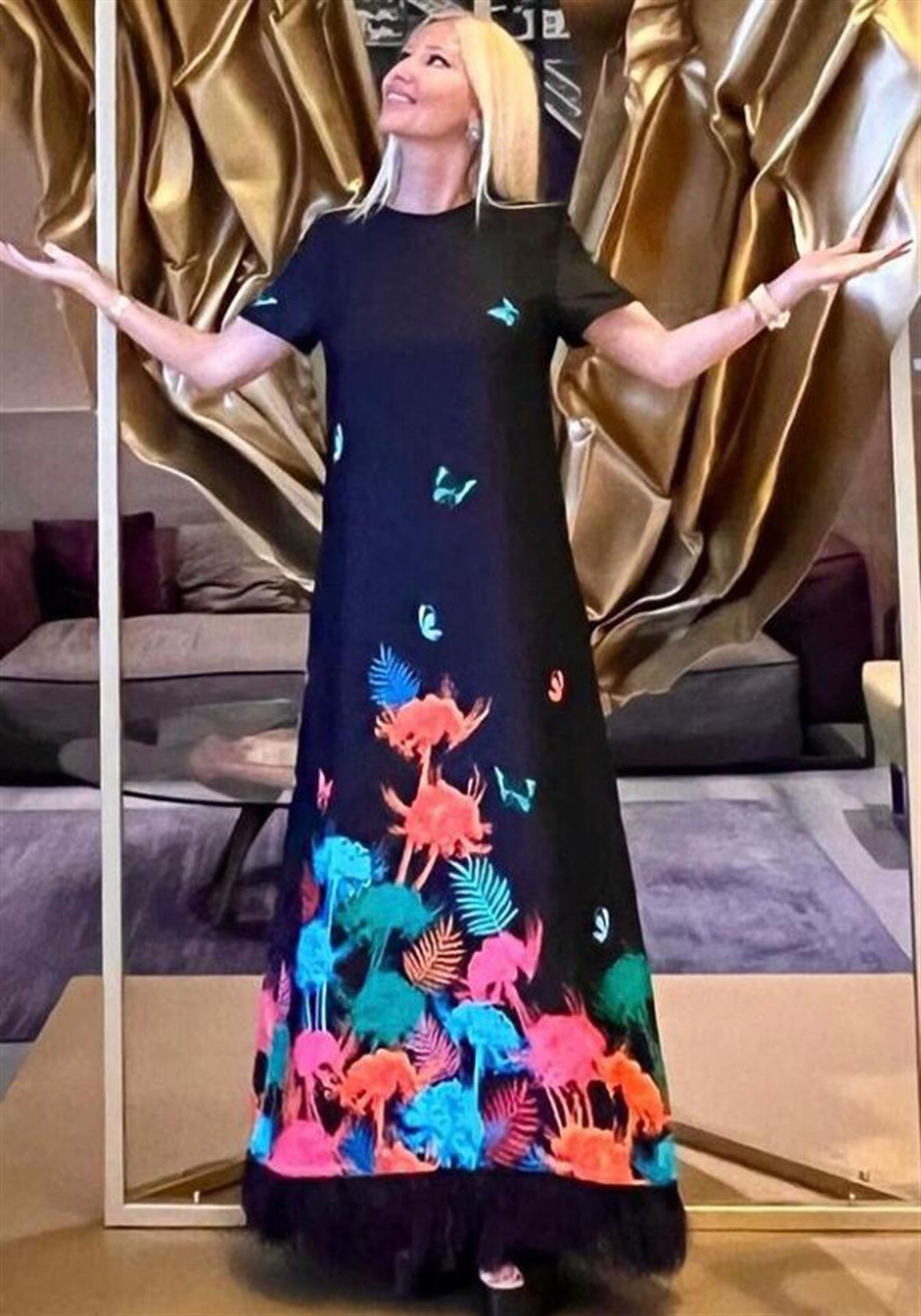 Etek Uçları Tüy Detaylı Elbise