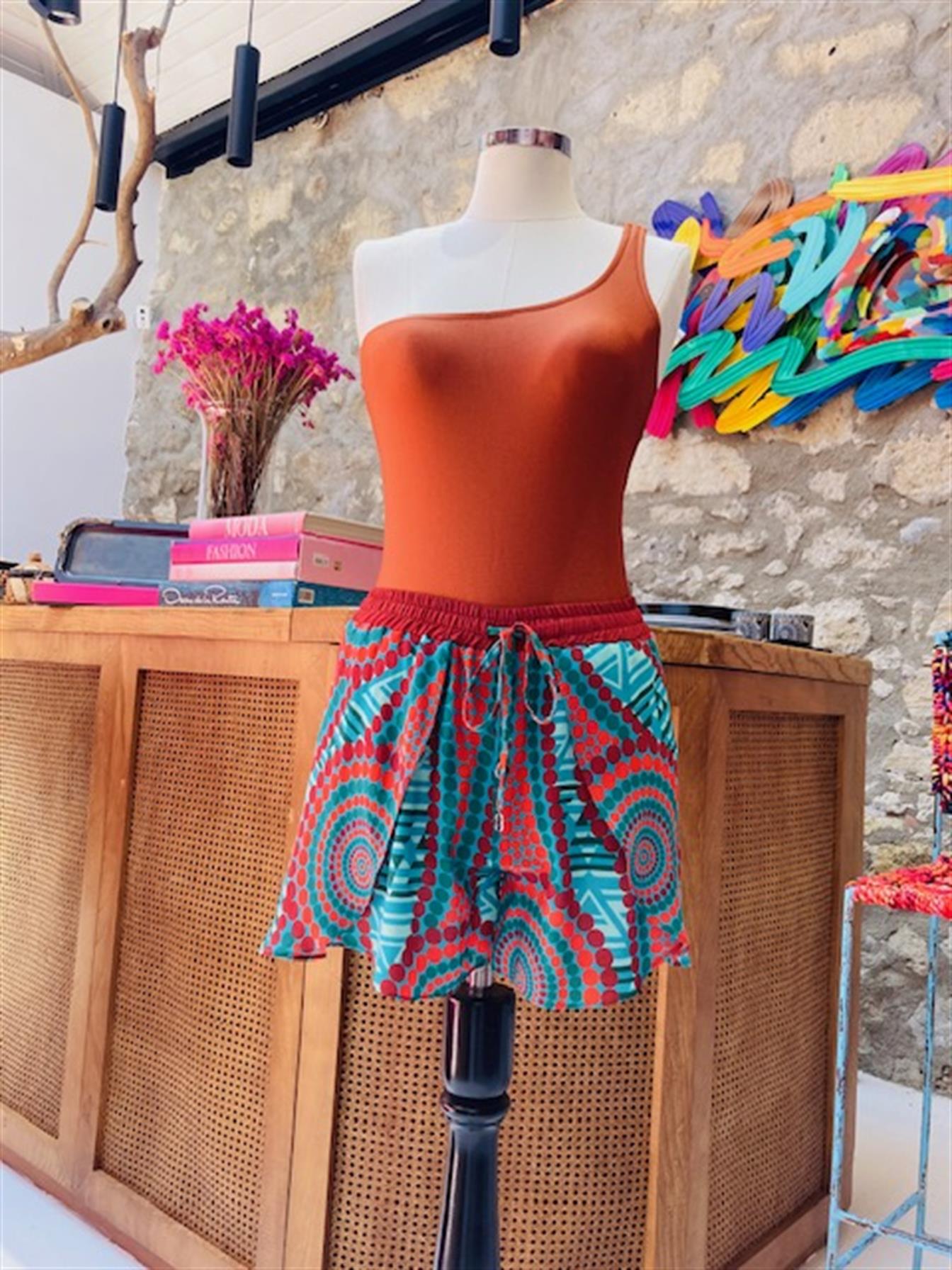 Mandala Desenli Turkuaz Şort