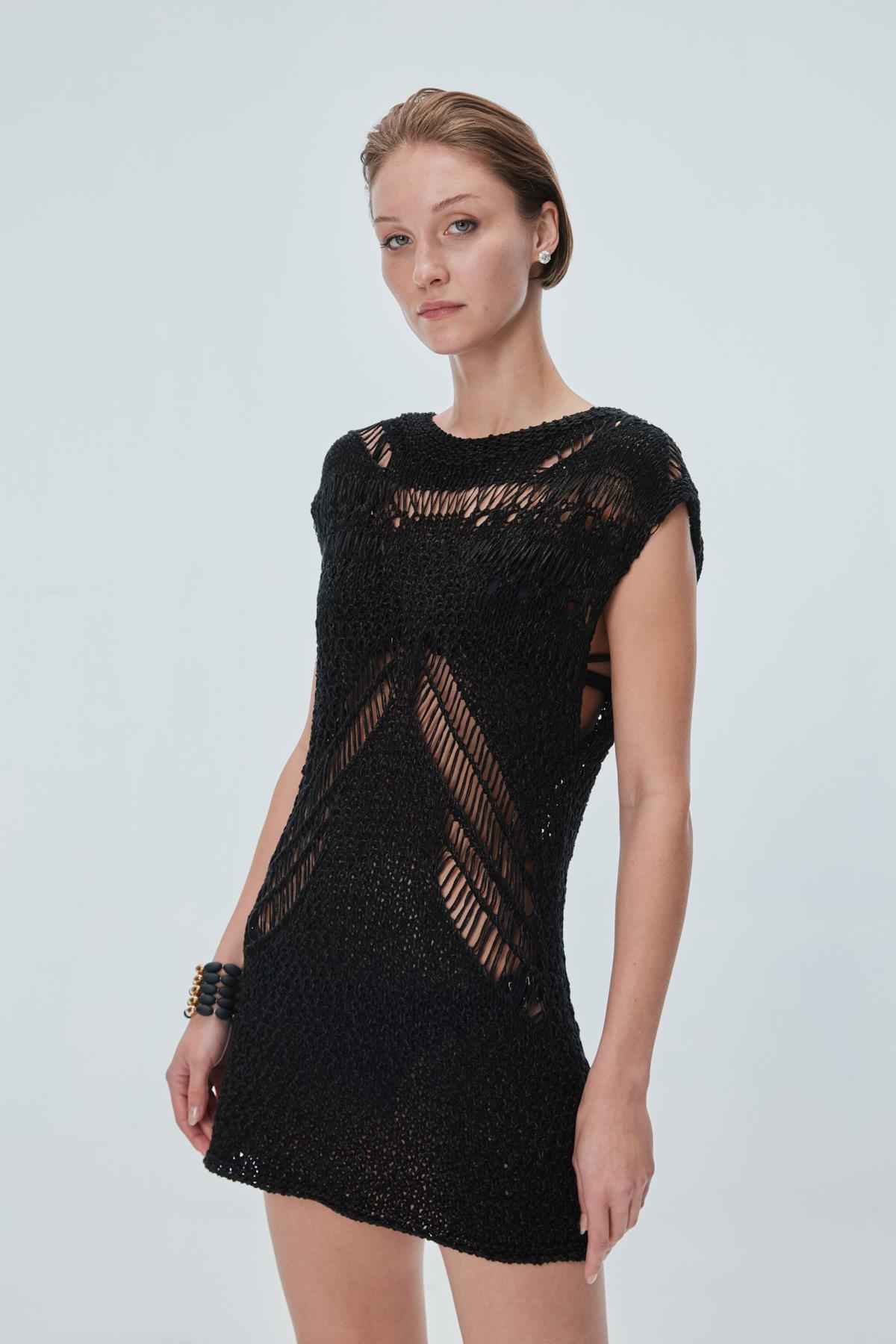 Ajurlu Mini Siyah Elbise