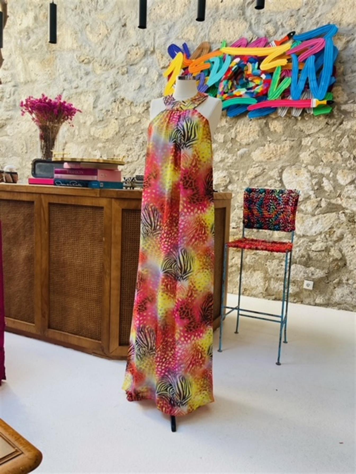 Boyundan Bağlamalı Maxi Jarse Elbise