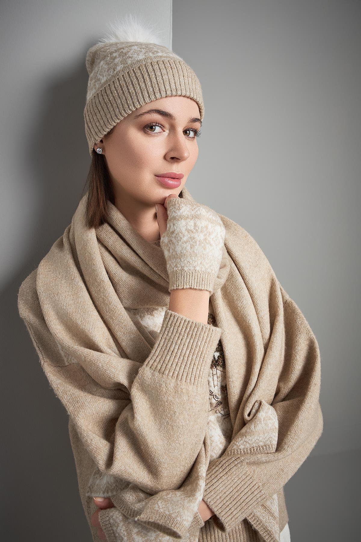 Desenli Bej Trko Eldiven