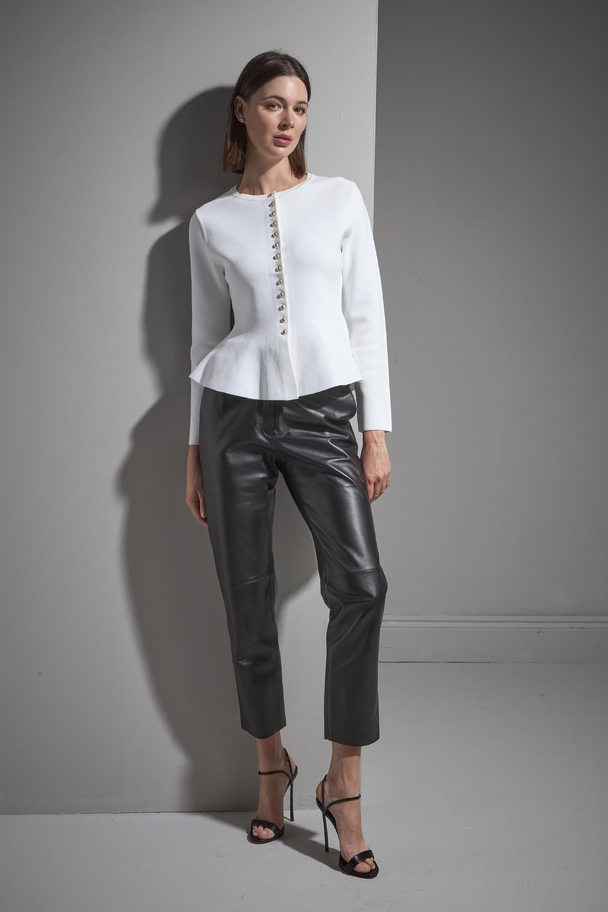 Düğmeli Peplum Triko Ceket