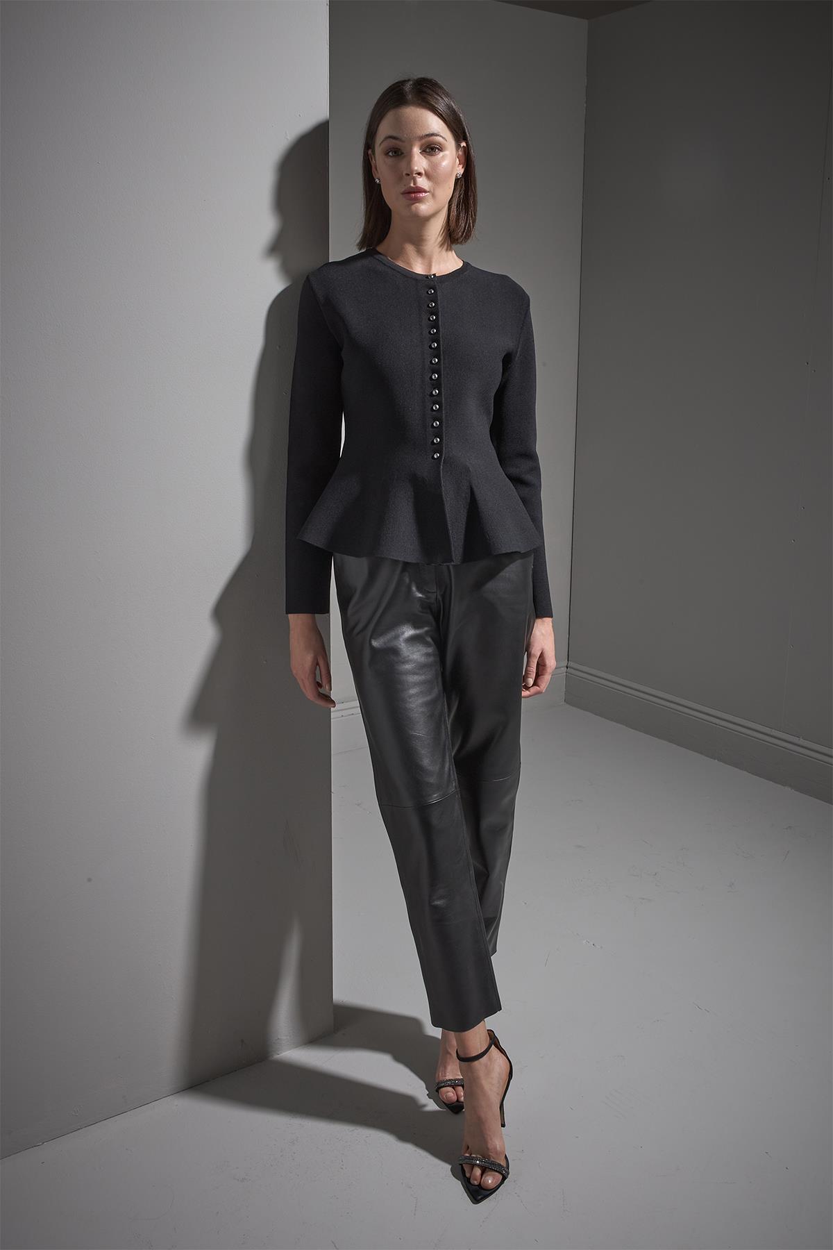 Düğmeli Peplum Triko Ceket