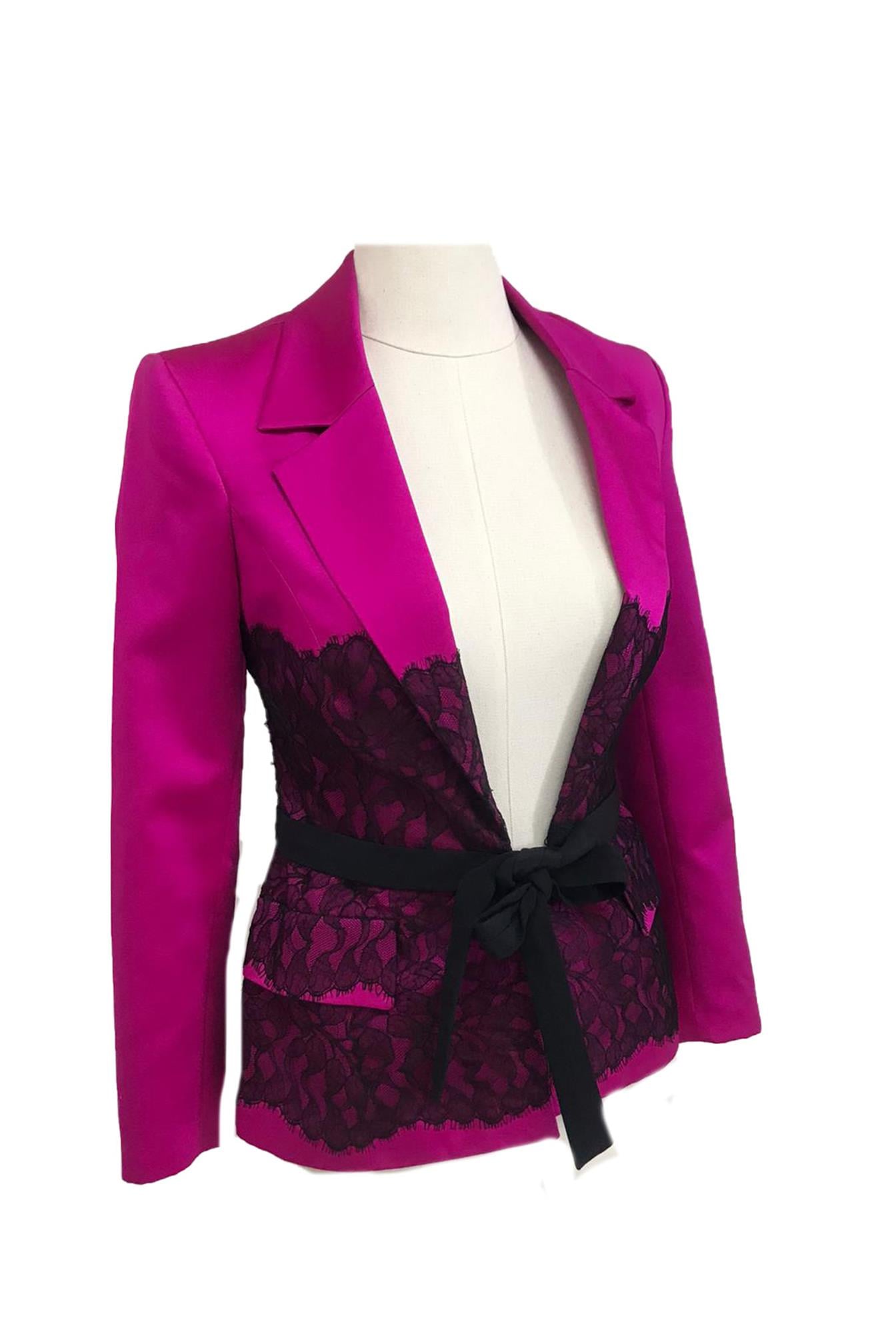 Fuşya Dantel Detaylı Ceket