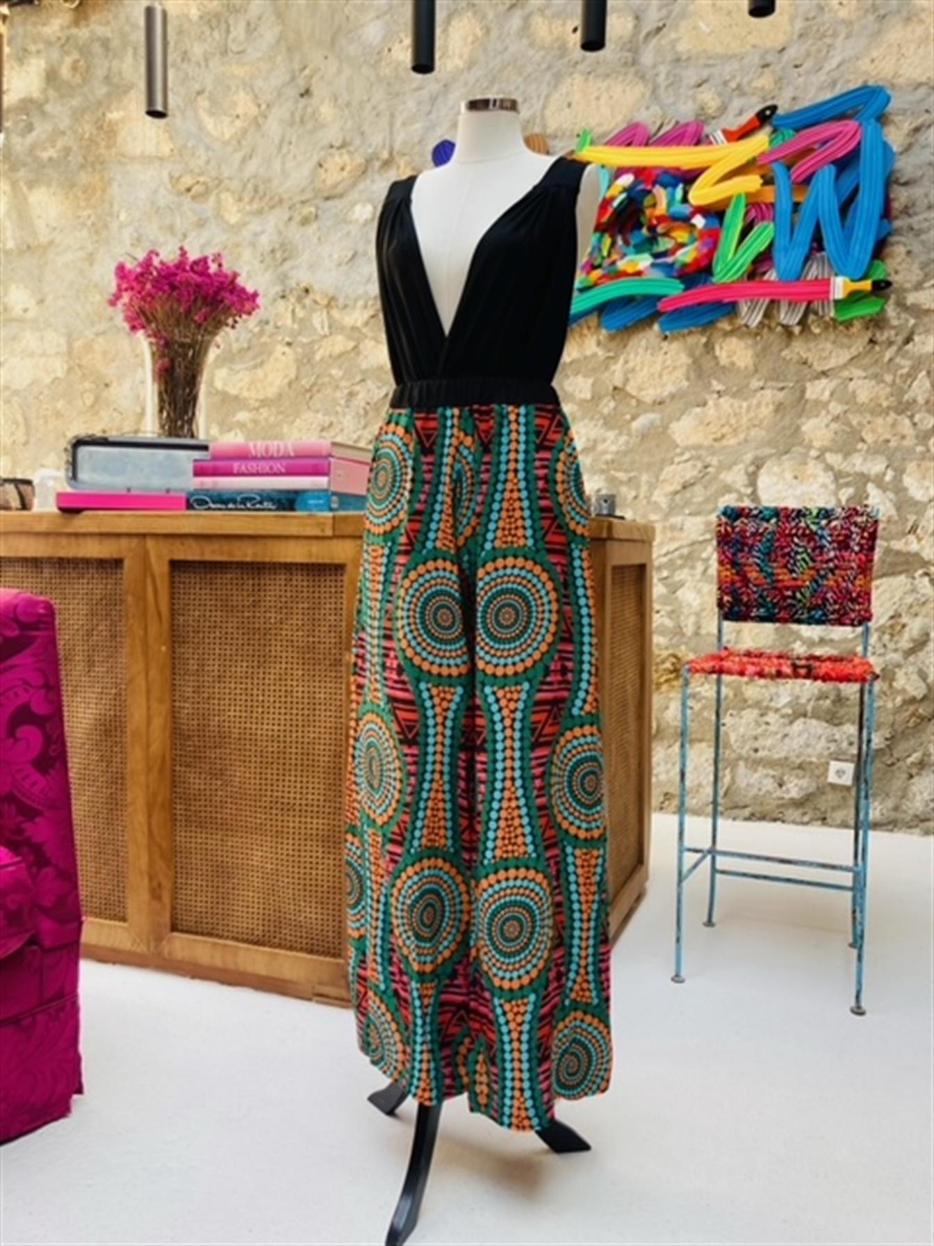 Mandala Desenli Siyah Pantolon