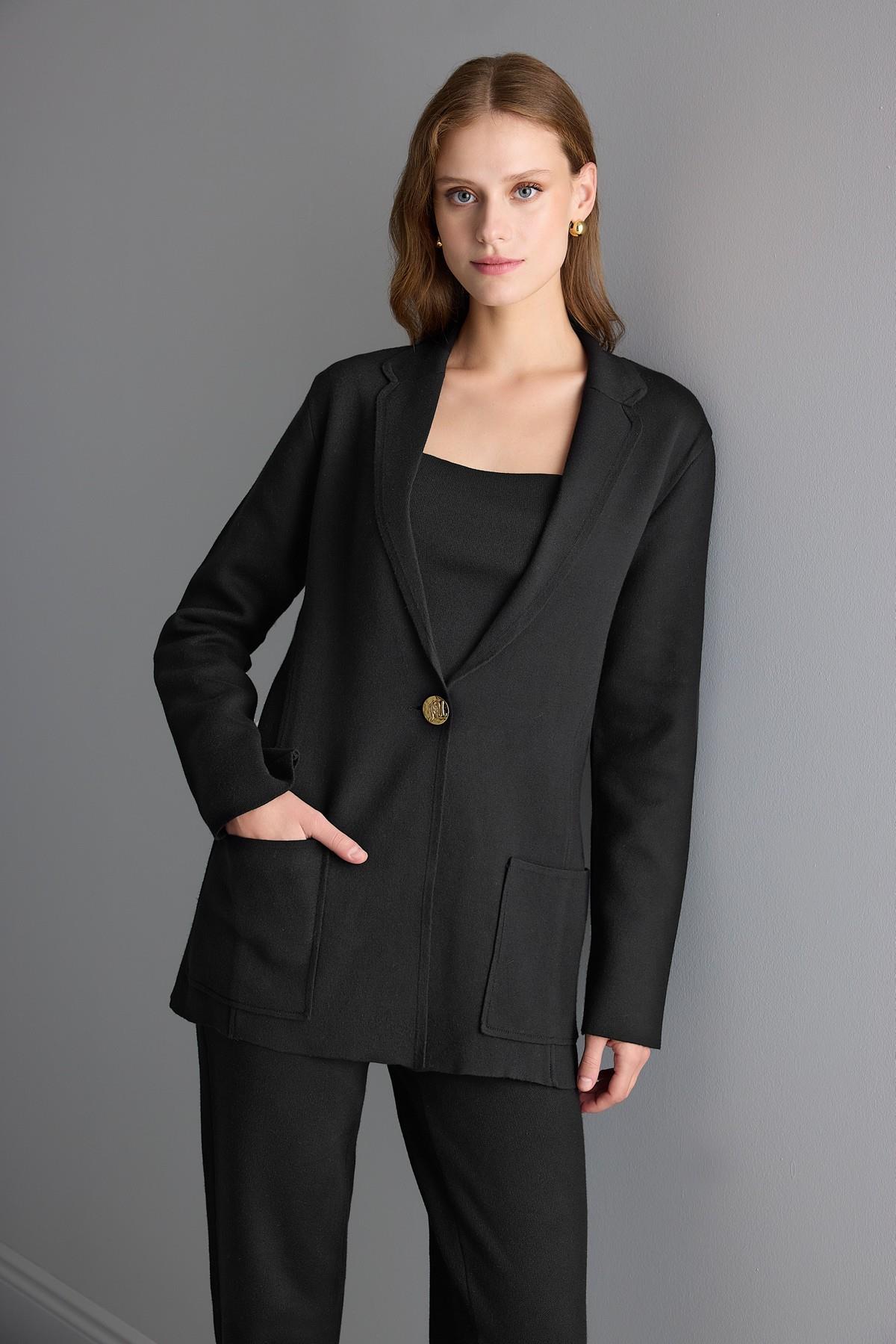 Tek Düğmeli Triko Blazer Ceket