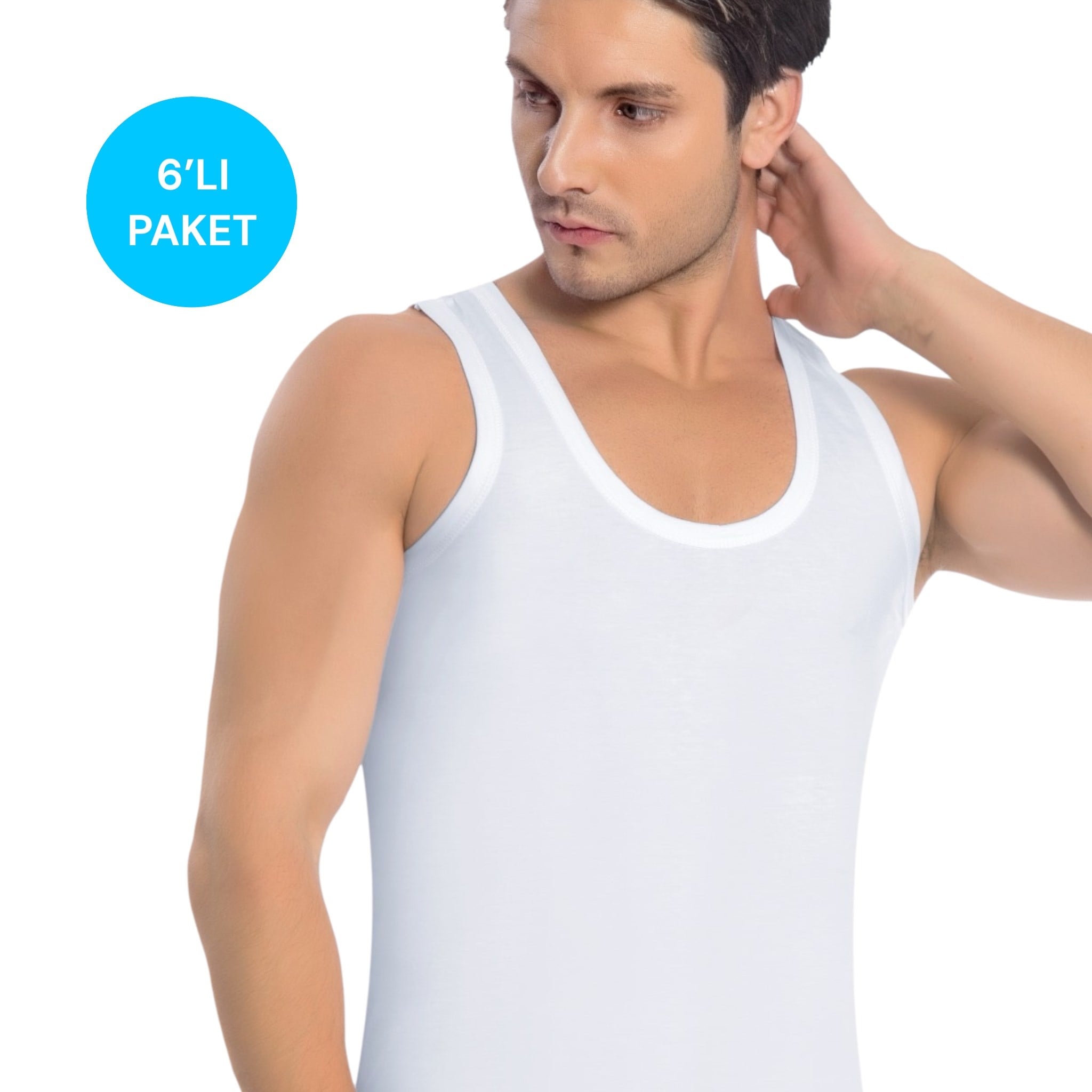 İki Yıldız Erkek Pamuklu Atlet 6'lı