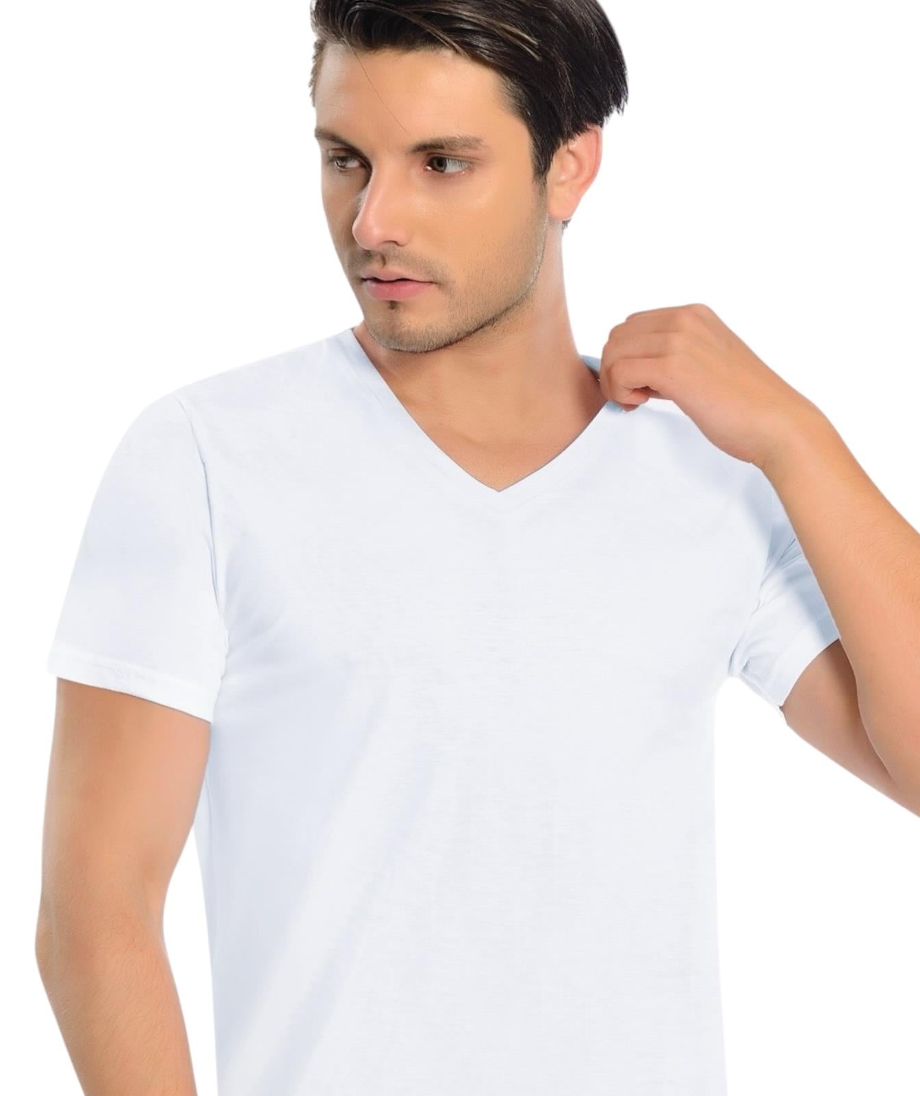 İki Yıldız Erkek Pamuklu V Yaka T-shirt