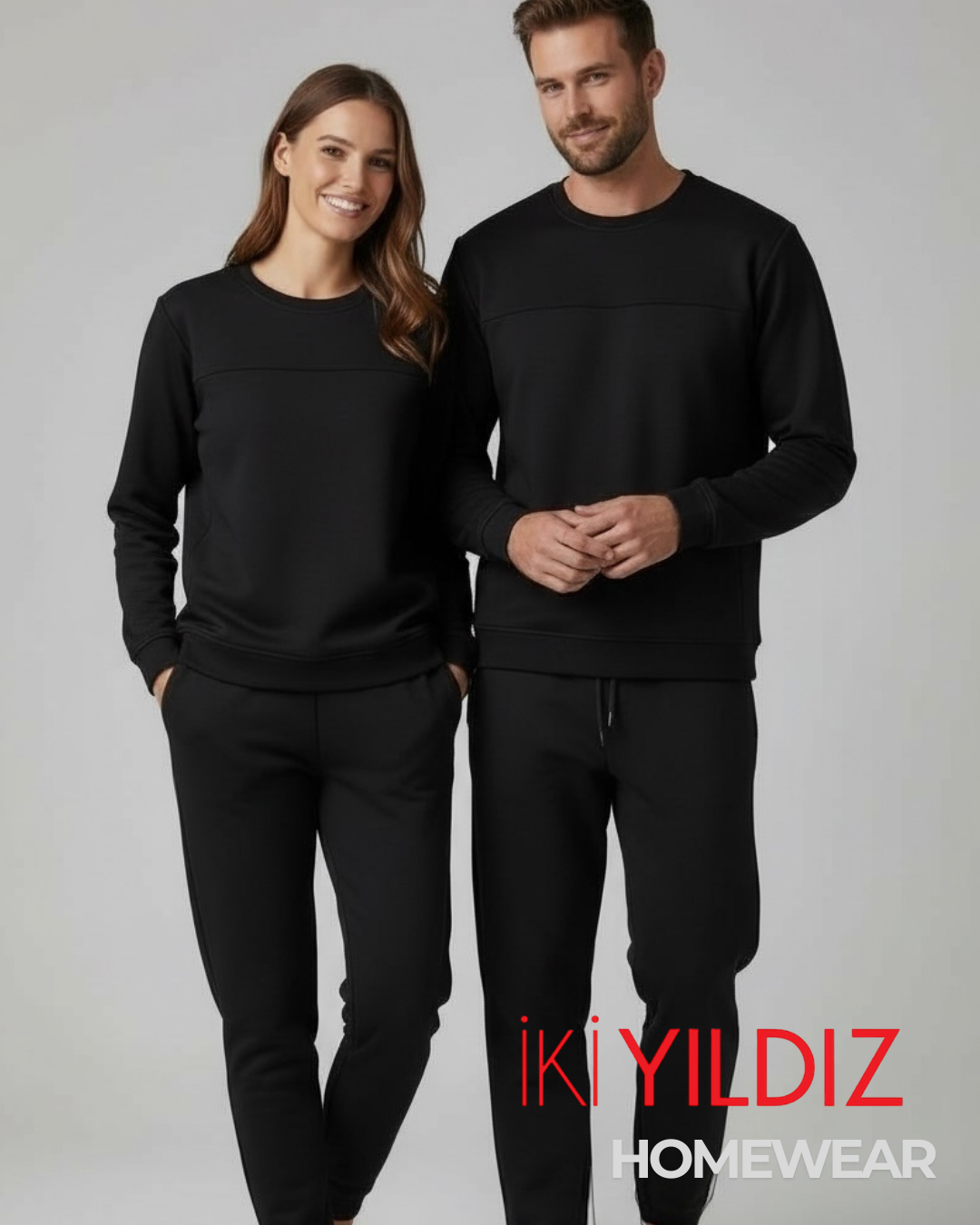 İki Yıldız Uzun Kollu Pijama Takım Siyah