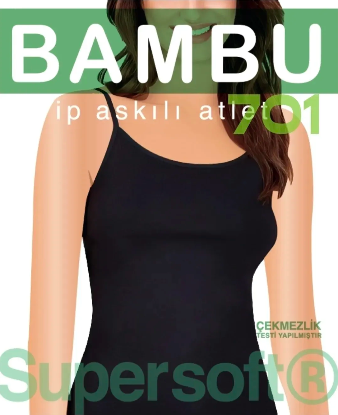 Star Kadın Bambu İp Askılı Atlet Siyah