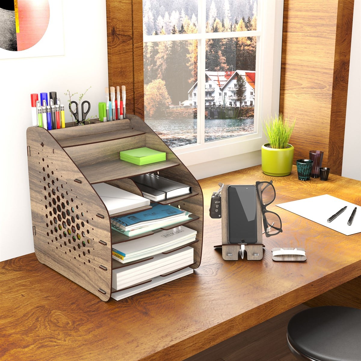 Design OTTO Large Hexa - 6 Renk A4 Evrak Rafı Masaüstü Organizer Düzenleyici MC210602