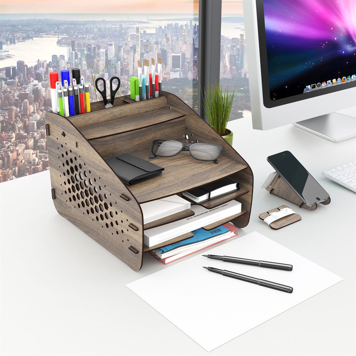 Design OTTO Medium Hexa - 6 Renk Evrak Rafı Masaüstü Organizer