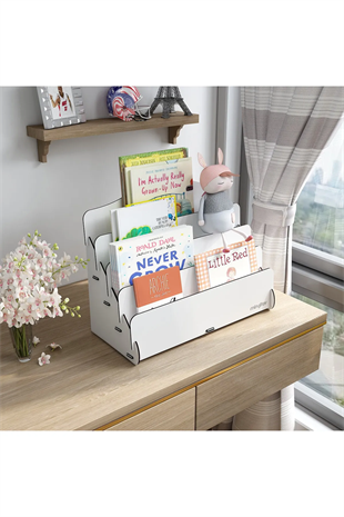 Mingitav Mini Lucky Montessori Çocuk Kitaplığı 4 Raflı Ahşap Çocuk Odası Kitaplık Masaüstü Mini Kitaplık