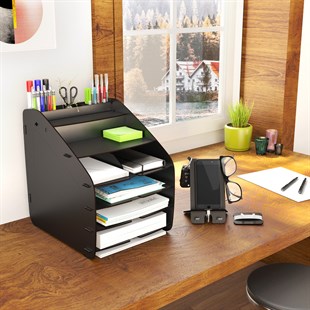 Design OTTO Large Modest - 6 Renk A4 Evrak Rafı Masaüstü Organizer Düzenleyici Siyah MC210101