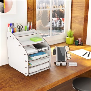Design OTTO Large Modest - 6 Renk A4 Evrak Rafı Masaüstü Organizer Düzenleyici Beyaz MC210103
