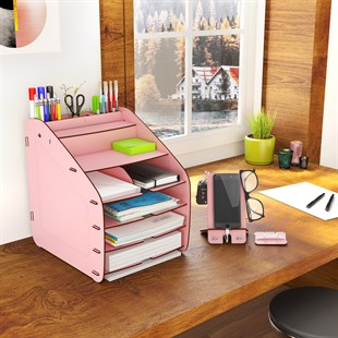 Design OTTO Large Modest - 6 Renk A4 Evrak Rafı Masaüstü Organizer Düzenleyici Pembe MC210104