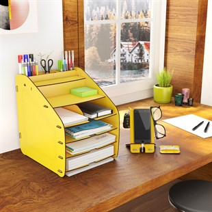 Design OTTO Large Modest - 6 Renk A4 Evrak Rafı Masaüstü Organizer Düzenleyici Sarı MC210105