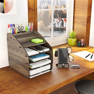 Design OTTO Large Modest - 6 Renk A4 Evrak Rafı Masaüstü Organizer Düzenleyici Ceviz MC210102