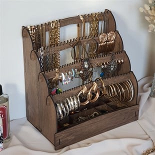 Diamond Small Organizer Kozmetik Makyaj Kolye Küpe Yüzük Takı Kutusu Düzenleyici (Ceviz)