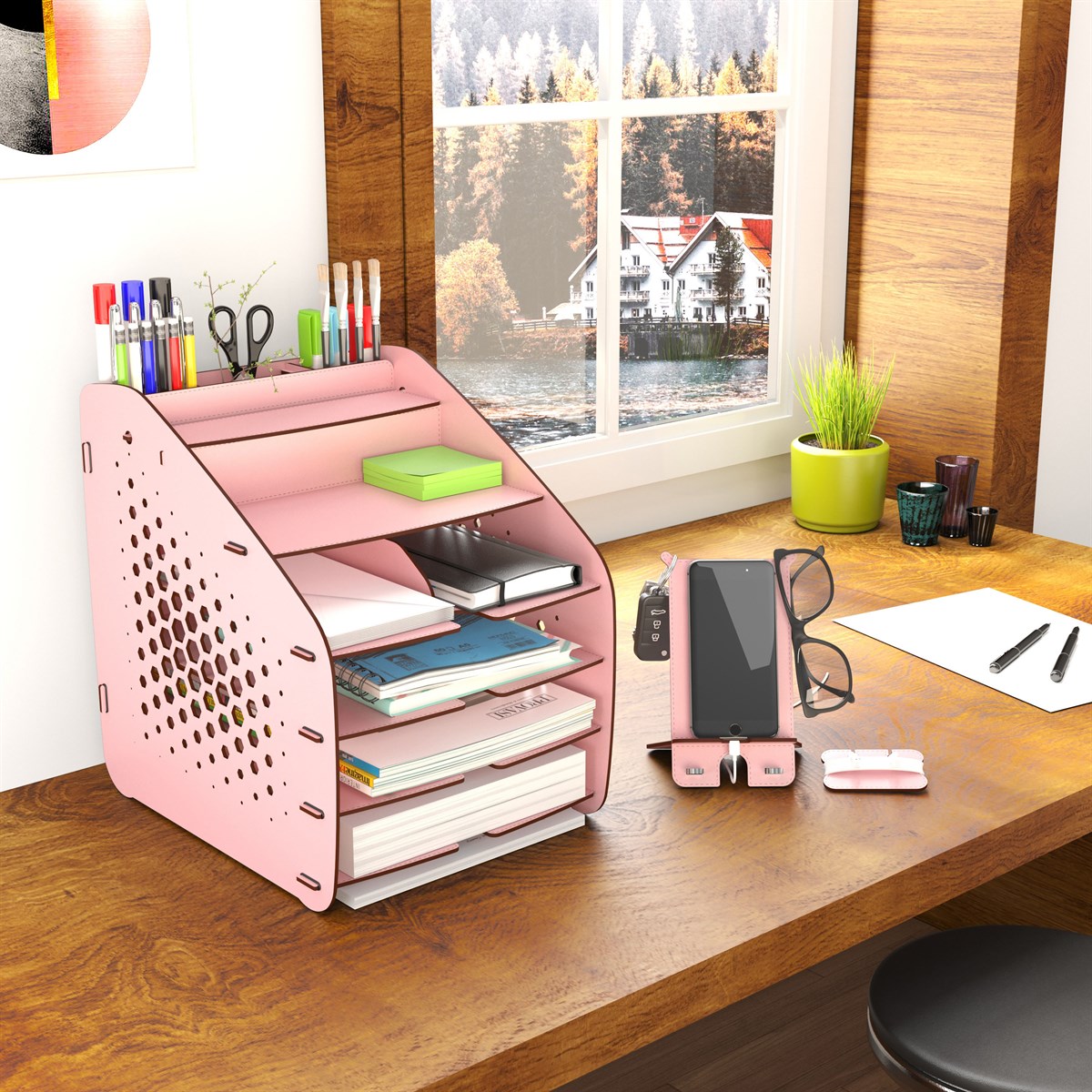 Design OTTO Large Hexa - 6 Renk A4 Evrak Rafı Masaüstü Organizer Düzenleyici MC210604