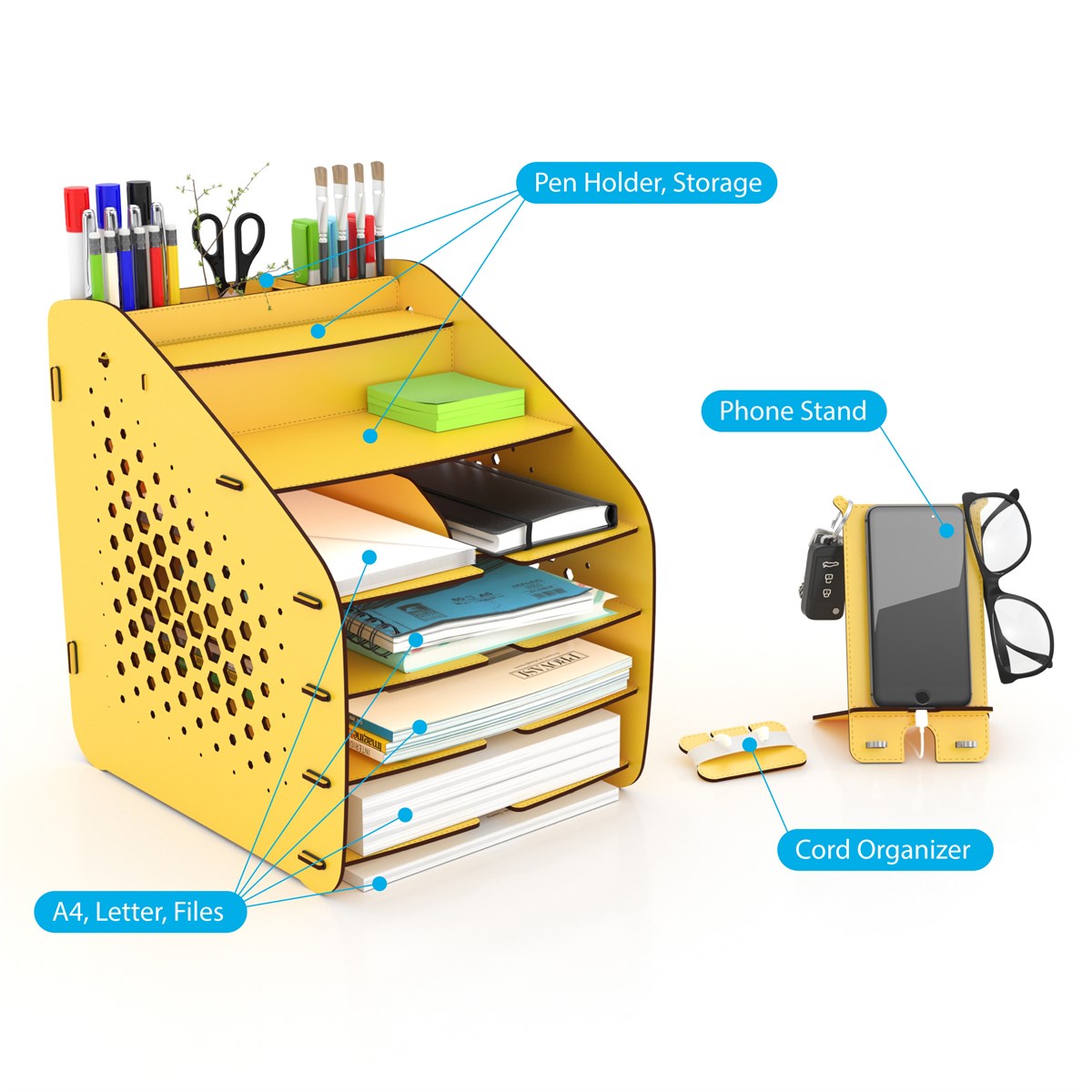 Design OTTO Large Hexa - 6 Renk A4 Evrak Rafı Masaüstü Organizer Düzenleyici MC210605