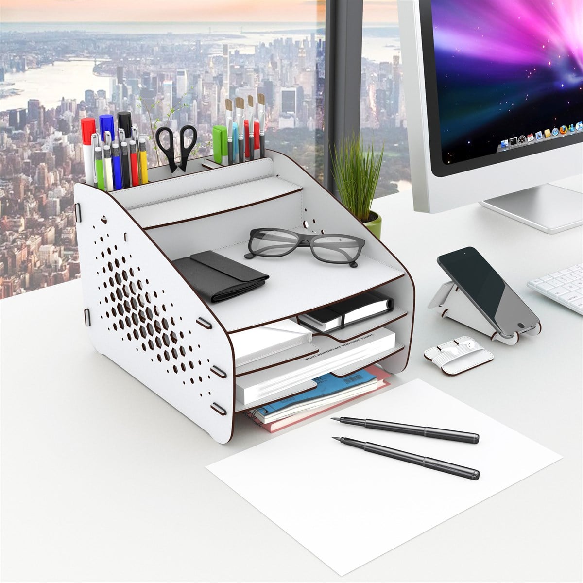 Design OTTO Medium Hexa - 6 Renk Evrak Rafı Masaüstü Organizer MC200601