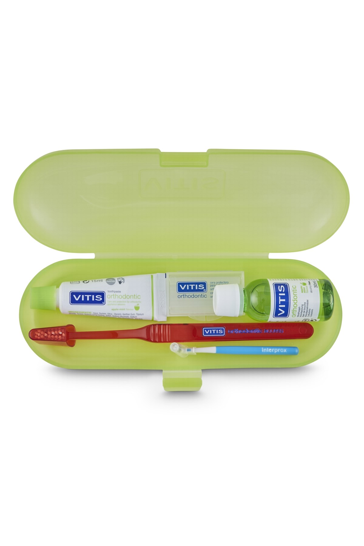 VITIS KIT ORTHO 30 ml gargara + 15 ml macun + ortodontik access diş fırçası + interprox plus conic diş arası fırça + mum