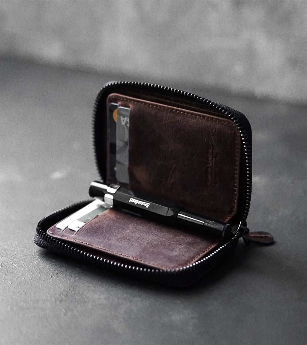 Karalı Hakiki Deri Mini Fermuarlı Para Portföyü