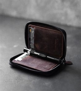 Karalı Hakiki Deri Mini Fermuarlı Para Portföyü