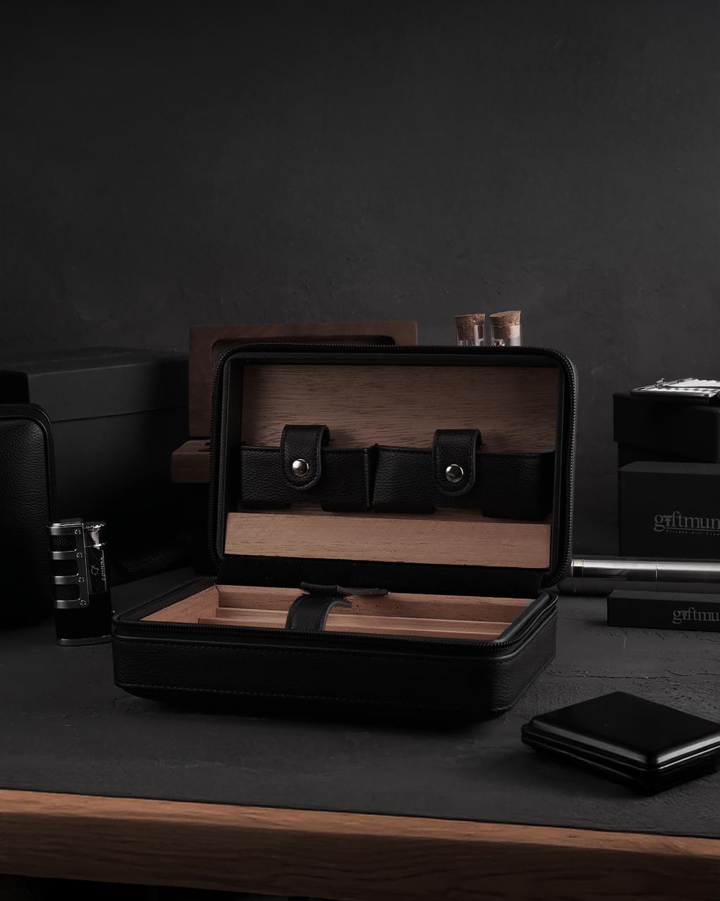 Puro Taşıma Çantası & Organizer – Humidor Özellikli - Siyah