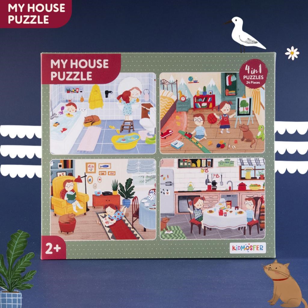 My House / Evin Bölümleri 4'ü 1 Aradada Puzzle  (Yapboz) / 4*6 24 Parça 2+ Yaş  