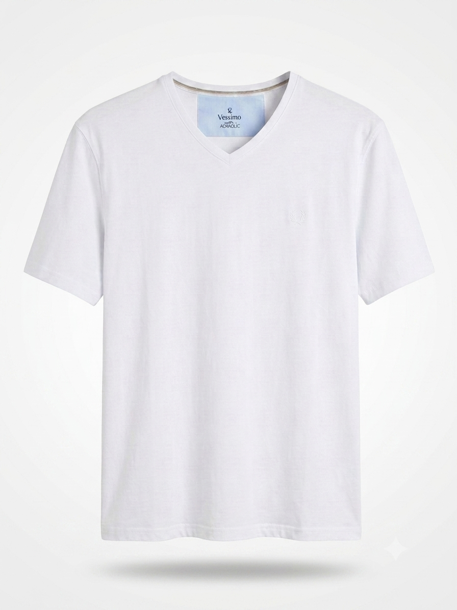 Büyük Beden Beyaz V-Yaka T-Shirt
