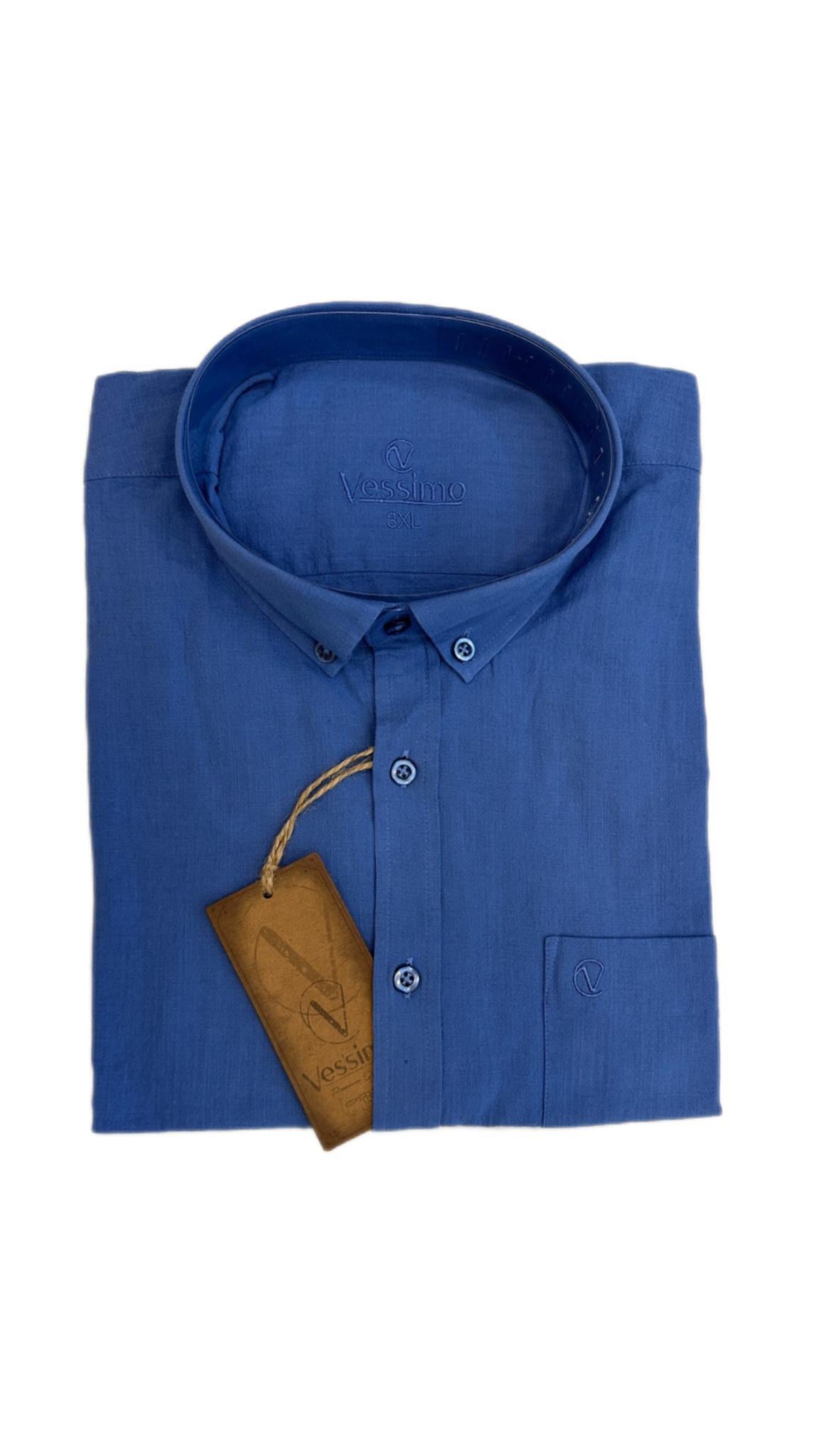 Büyük Beden Erkek Keten Gömlek  Mavi