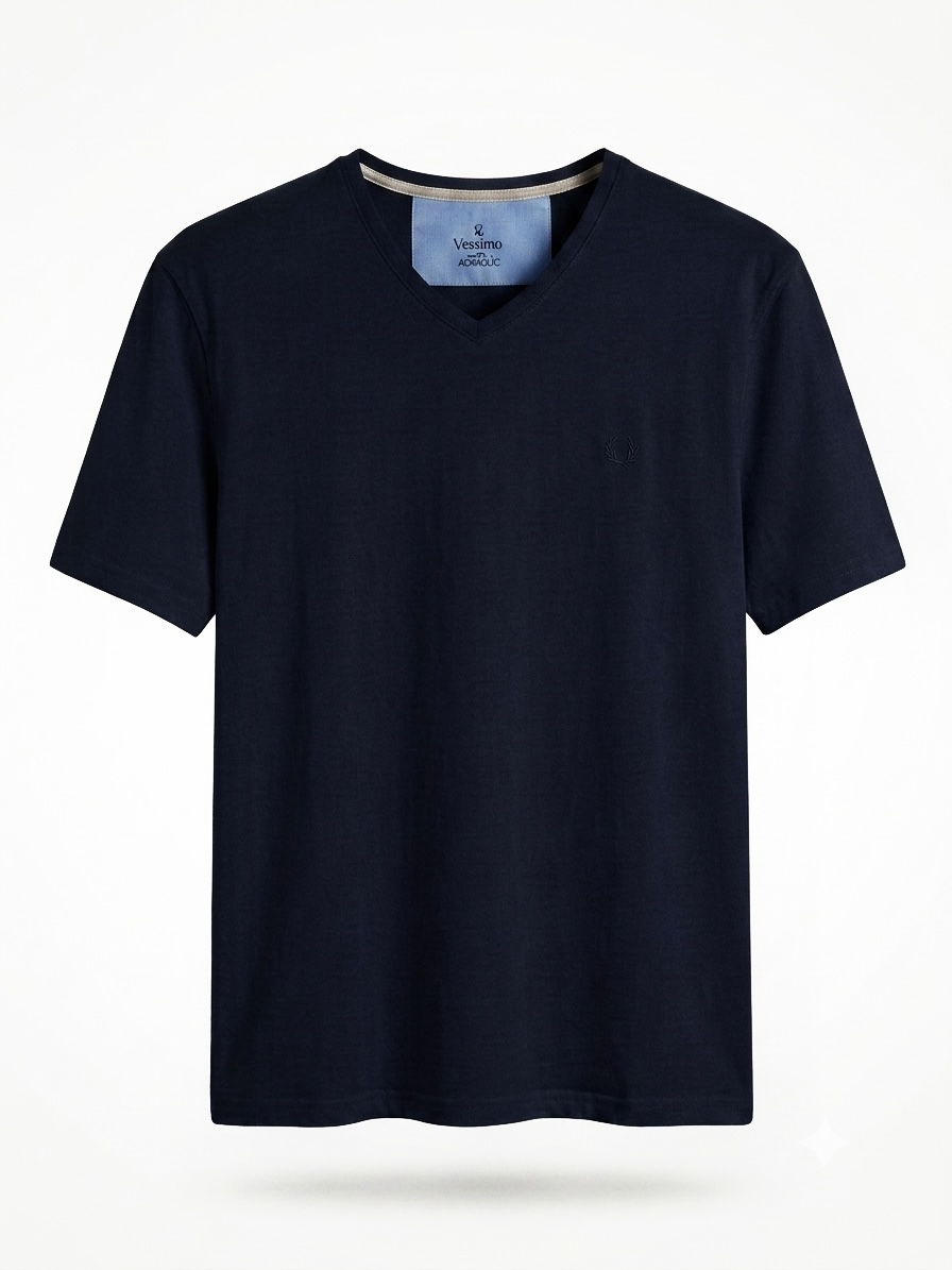 Büyük Beden Lacivert V-Yaka T-Shirt