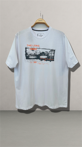 Büyük Beden Erkek Beyaz  Baskılı Beyaz  T-Shirt