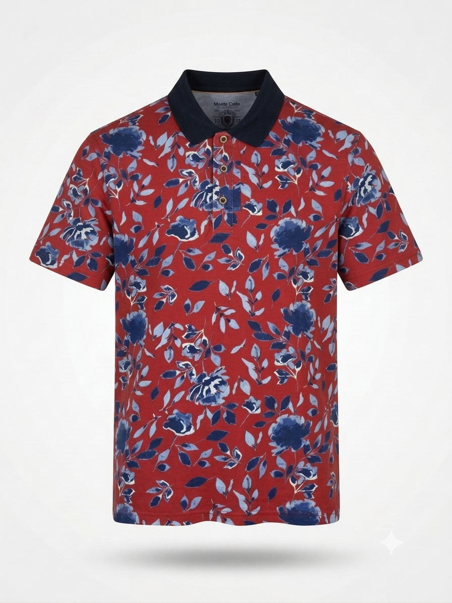 Büyük Beden Desenli Polo Yaka T-Shirt