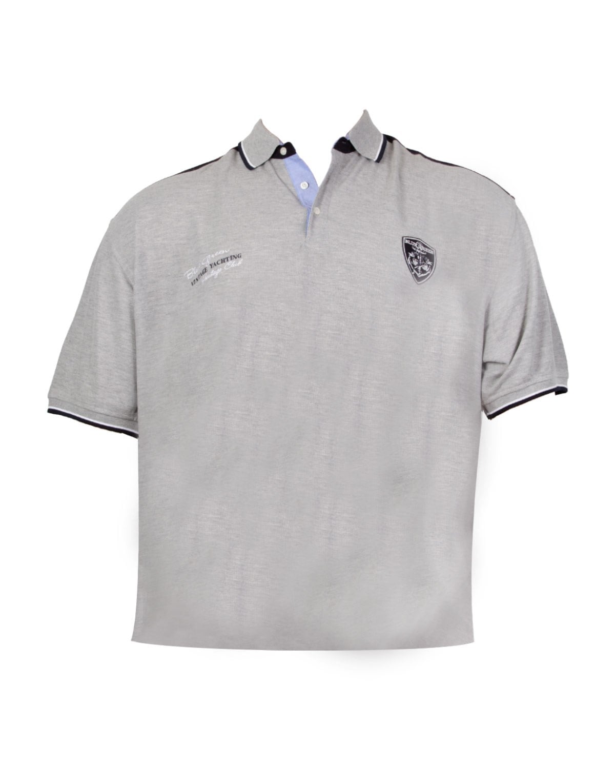 Büyük Beden Gri Yakalı Vintage Yachting Yazılı Logolu Polo T-Shirt