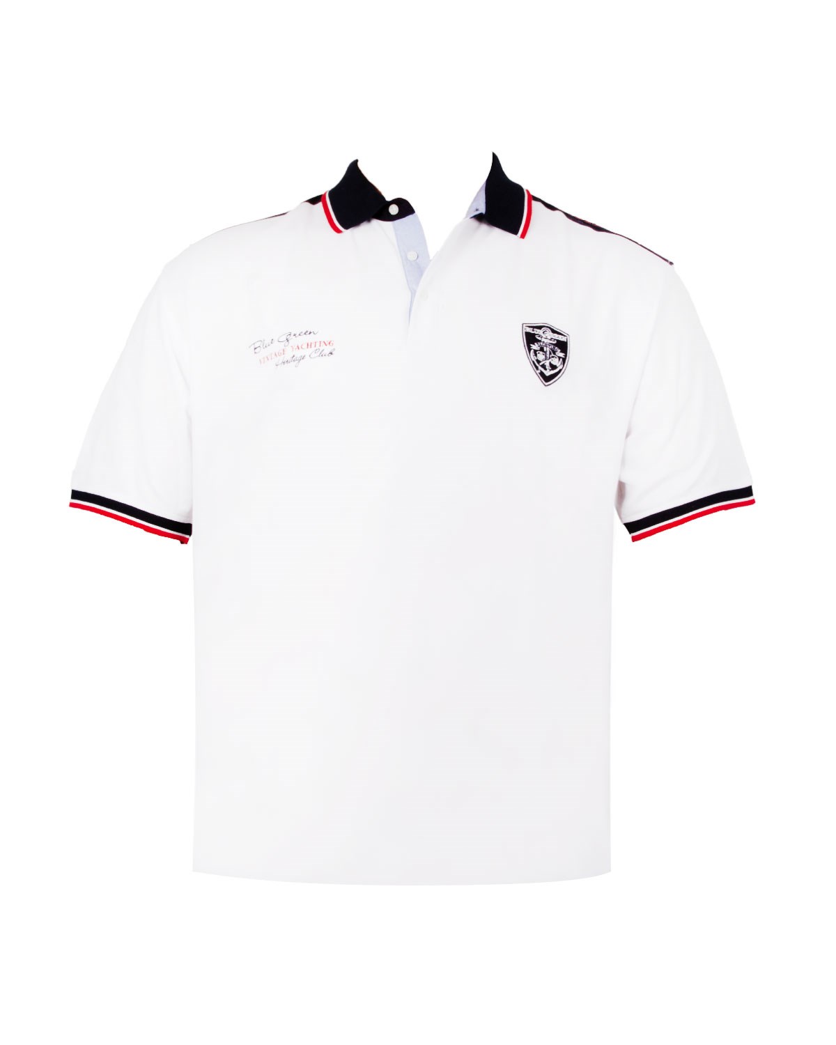 Büyük Beden Siyah Yakalı Vintage Yachting Yazılı Logolu Beyaz Polo T-Shirt
