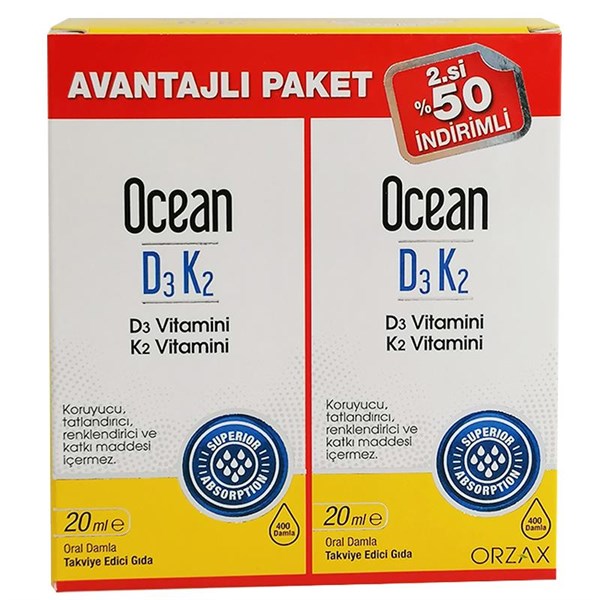 OCEAN D3 K2 20 ml Takviye Edici Gıda Avantajlı Paket