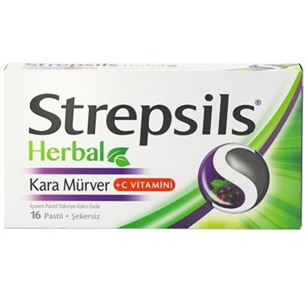 STREPSİLS Herbal Kara Mürver+ C Vitamini 16 Pastil
