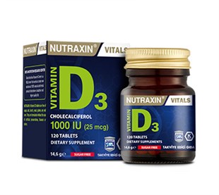 NUTRAXIN Vitals D3 Vitamin Cholecalciferol 100 IU 120 Tablets 