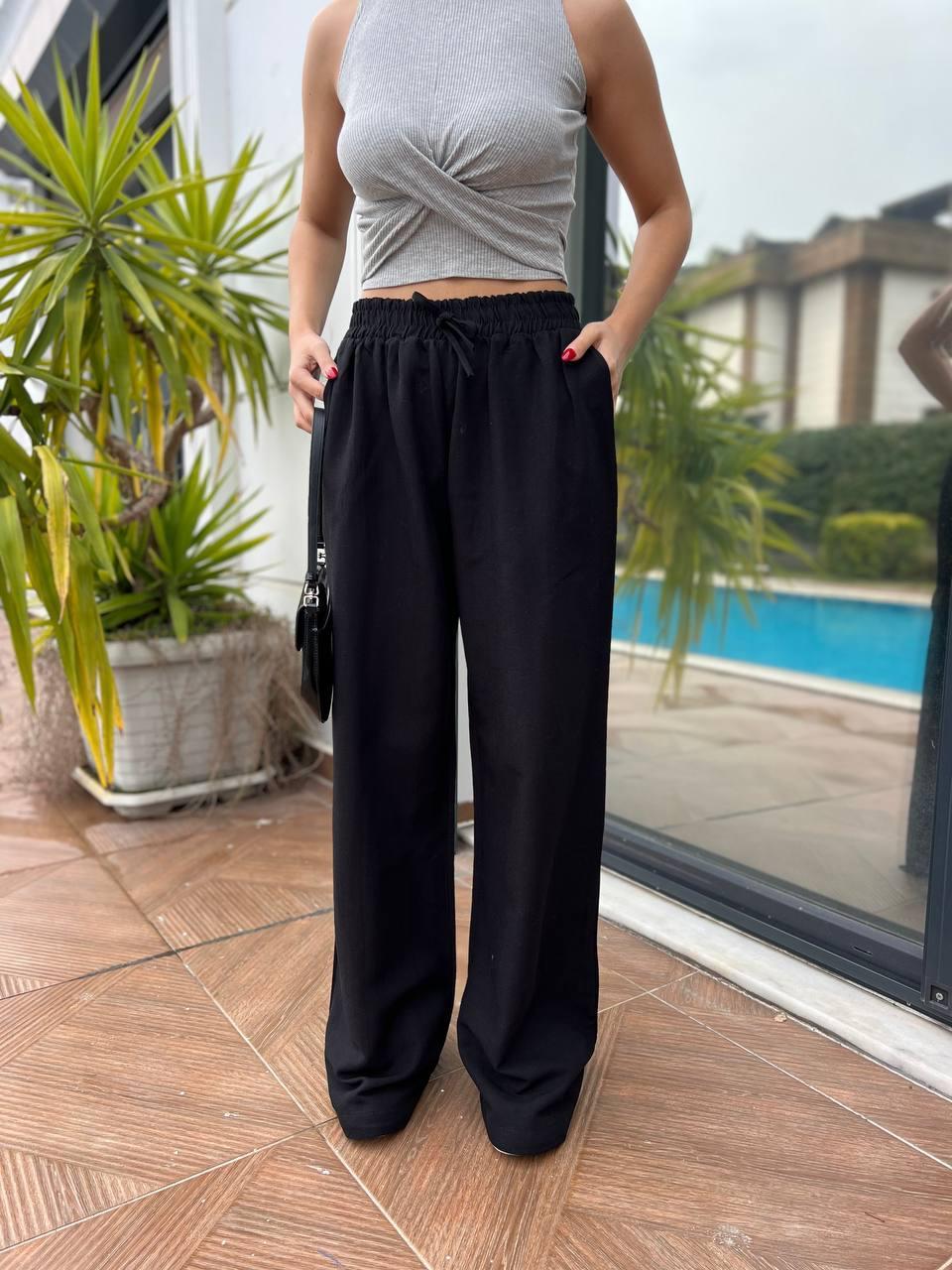 Keten Beli Lastikli Bol Kesim Pantolon